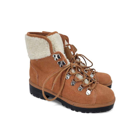 Marc Fisher Isalia Sherpa Lined Suede Ankle‎ Boots 7.5 Tan Hiker Style - Picture 1 of 6